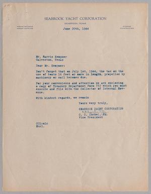[Letter from Seabrook Yacht Corporation to Mr. Harris Kempner, June 20, 1944]