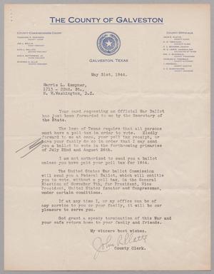 [Letter from the County of Galveston to Harris L. Kempner, May 31, 1944]