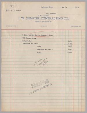 [Invoice for Labor at Mr. Harris Kempner's Home]