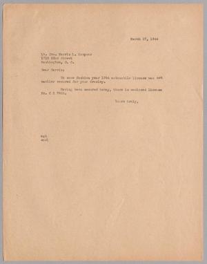 [Letter from A. H. Blackshear, Jr. to Harris L. Kempner, March 27, 1944]