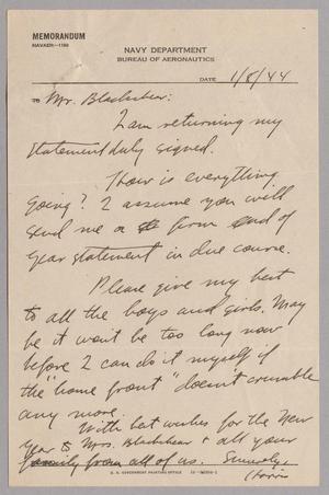 [Letter from Harris L. Kempner to Mr. Blackshear, January 8, 1944]