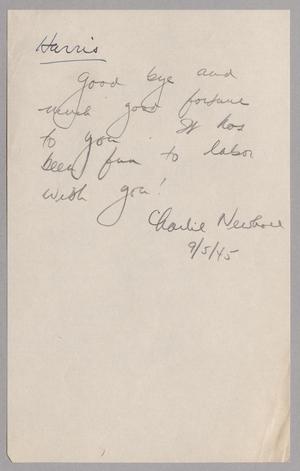 [Letter from Charlie Nelson to Harris, September 5, 1945]