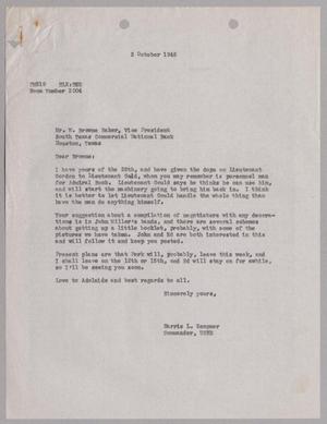 [Letter from Harris L. Kempner to Mr. W. Browne Baker, October 3, 1945]