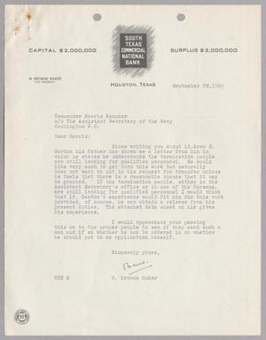[Letter from South Texas Commercial National Bank to Commander Harris Kempner, September 28, 1945]