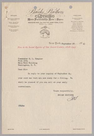 [Letter from Brooks Brothers to Commander H. L. Kempner, September 28, 1945]