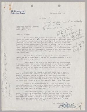 [Letter from A. H. Blackshear, Jr. to Commander Harris L. Kempner, September 20, 1945]