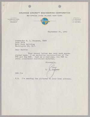 [Letter from Grumman Aircraft Engineering to Commander H. L. Kempner, September 21, 1945]