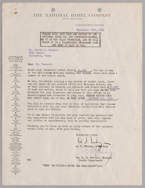 [Letter from the National Hotel Company to Mr. Harris L. Kempner, September 13, 1945]