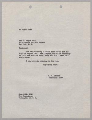 [Letter from Harris L. Kempner to The St. Regis Hotel, August 13, 1945]