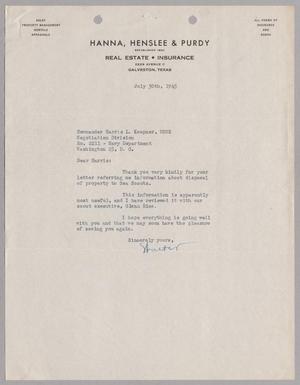[Letter from Hanna, Henslee & Purdy to Commander Harris L. Kempner, July 30, 1945]