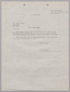 [Letter from H. L. Kempner to the St. Regis Hotel, July 26, 1945]