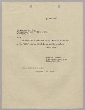 Primary view of object titled '[Letter from Harris L. Kempner to The Army and Navy Club, June 11, 1945]'.