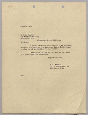 [Letter from H. L. Kempner to Nichols Company, April 4, 1945]