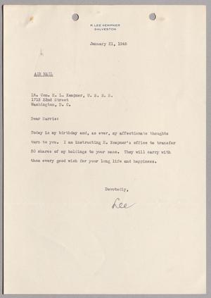 [Letter from R. Lee Kempner to Lt. Com. H. L. Kempner, January 21, 1945]