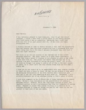 [Letter from R. H. Whites to Mr. Harris Kempner, December 3, 1945]