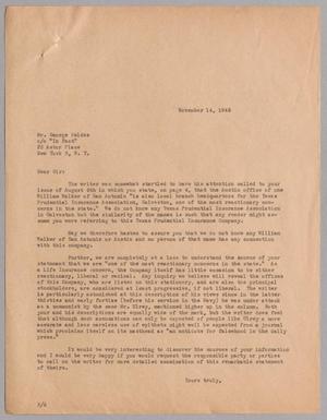 [Letter from Harris L. Kempner to Mr. George Seldes, November 14, 1945]
