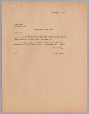 [Letter from Harris Leon Kempner to Rice Hotel, December 10, 1945]