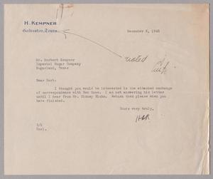 [Letter from Harris L. Kempner to Mr. Herbert Kempner, December 6, 1945]