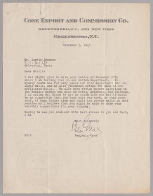 [Letter from Cone Export and Commission Co. to Mr. Harris Kempner, December 3, 1945]