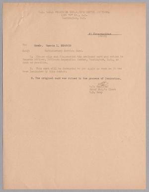 [Letter from G. R. Halliday to Comdr. Harris L. Kempner, November 21, 1945]