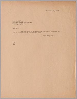 [Letter from Harris Leon Kempner to Records officer, November 27, 1945]