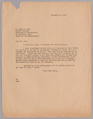 Primary view of object titled '[Letter from Harris L. Kempner to Mr. Henry S. Dyer, November 15, 1945]'.