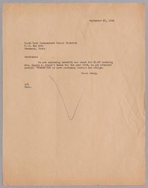 [Letter from A. H. Blackshear, Jr. to South Park Independent School District, September 29, 1945]