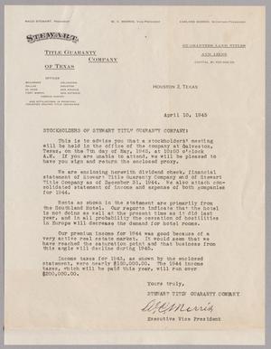 [Letter from Stewart Title Guaranty Company, April 10, 1945]