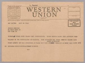 [Telegram from Isaac Herbert Kempner to Cecile Kempner, September 20, 1945]