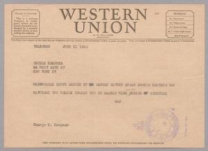 [Telegram from I. H. Kempner to Cecile Kempner, June 21, 1945]