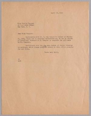 [Letter from Ray I. Mehan to Miss Cecile Kempner, April 17, 1945]
