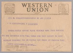 [Telegram from Harris L. Kempner to I. H. Kempner, January 3]