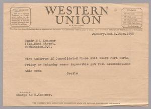 [Telegram from Cecile Kempner to Commander H. L. Kempner, January 2, 1945]