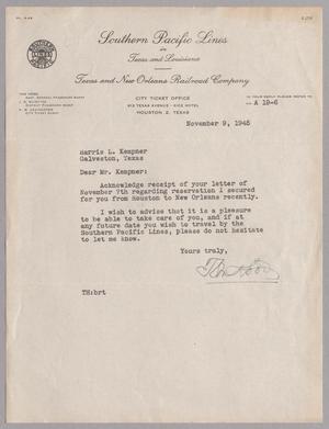 [Letter from Southern Pacific Lines to Harris L. Kempner, November 9, 1945]