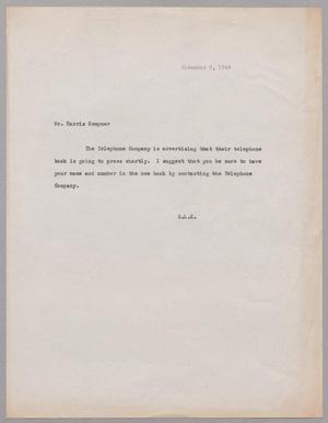 [Letter from Robert L. Kempner to Harris L. Kempner, November 9, 1945]