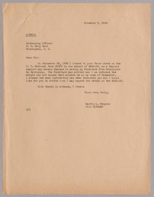 [Letter from Harris L. Kempner to Disbursing Officer, November 7, 1945]