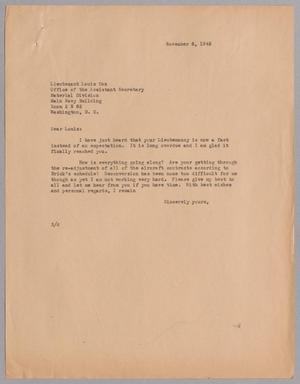 [Letter from Harris L. Kempner to Lieutenant Louis Cox, November 6, 1945]