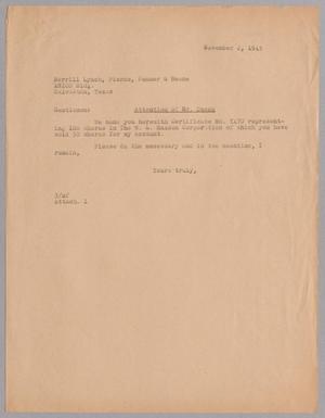 [Letter from Harris L. Kempner to Merrill Lynch, Pierce, Fenner & Beane, November 2, 1945]
