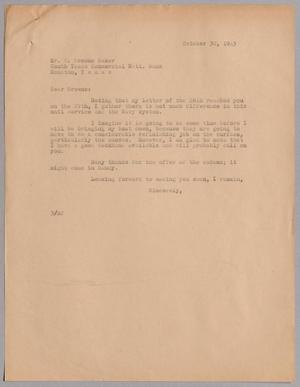 [Letter from Harris L. Kempner to Mr. W. Browne Baker, October 30, 1945]