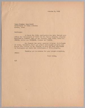 [Letter from A. H. Blackshear, Jr. to Texas Highway Department, October 8, 1945]