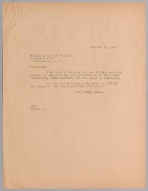 [Letter from Harris L. Kempner to Manhattan Auto & Radio Co., October 24, 1945]