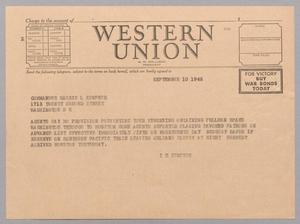 [Telegram from I. H. Kempner to Harris L. Kempner, September 10, 1945]
