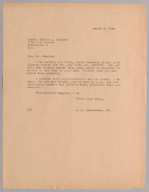[Letter from A. H. Blackshear, Jr. to Comdr. Harris L. Kempner, March 9, 1945]