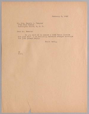 [Letter from A. H. Blackshear, Jr. to Lt. Com. Harris L. Kempner, February 6, 1945]
