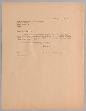 [Letter from A. H. Blackshear, Jr. to Lt. Comdr. Harris L. Kempner, February 5, 1945]