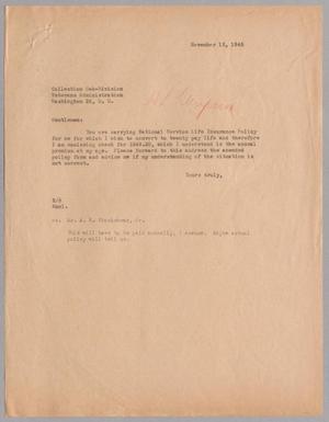 [Letter from Harris L. Kempner to the Collection Sub-Division, November 13, 1945]