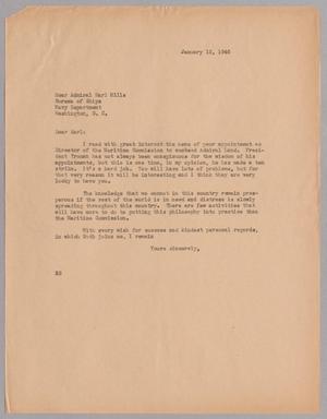 [Letter from Harris L. Kempner to Rear Admiral Earl Mills, January 12, 1946]