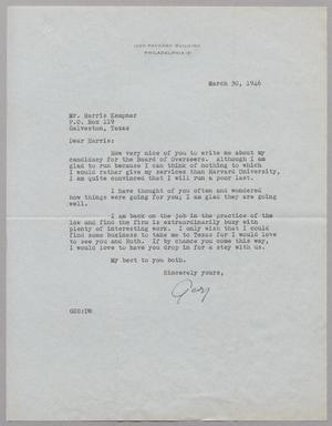 Primary view of object titled '[Letter from Geoffrey S. Smith to Mr. Harris Kempner, March 30, 1946]'.