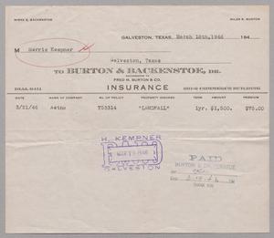 [Invoice for Property Insurance for Harris Kempner, March 1946]