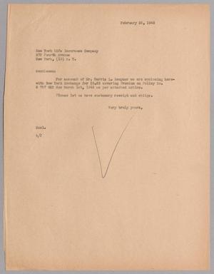 [Letter from Harris L. Kempner to New York Life Insurance Company, February 28, 1946]